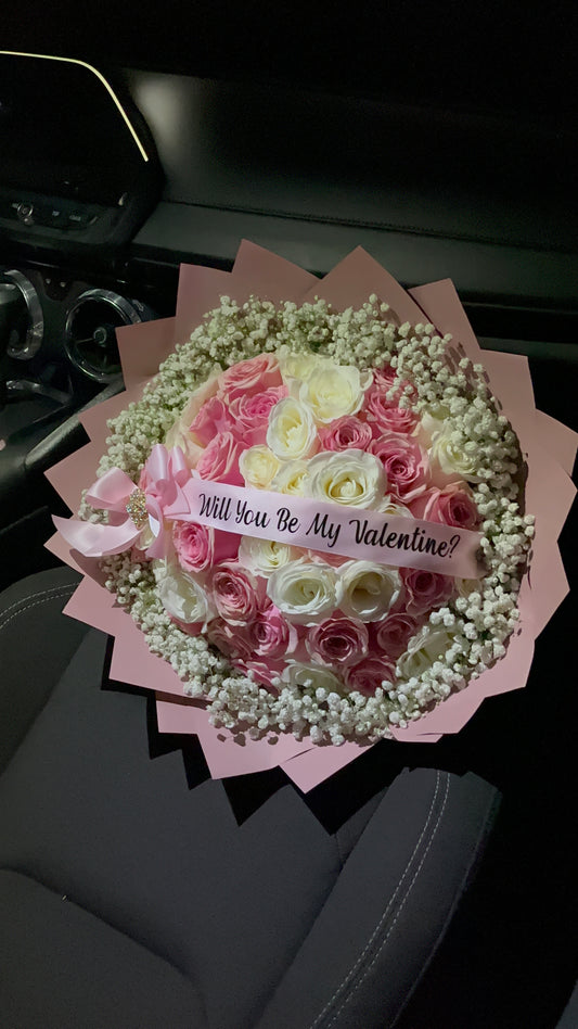 50 pink & white “Will You Be My Valentine?” Bouquet!