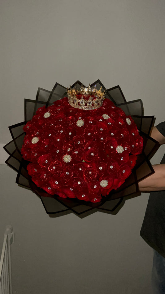 100 Red Glitter Roses