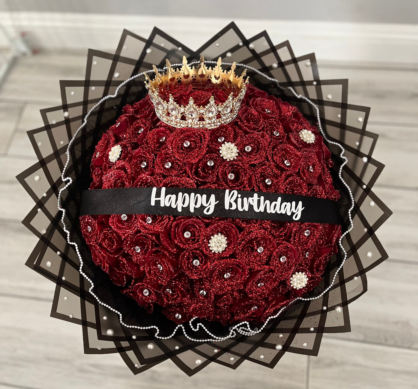 100 Red Glittery Birthday Roses