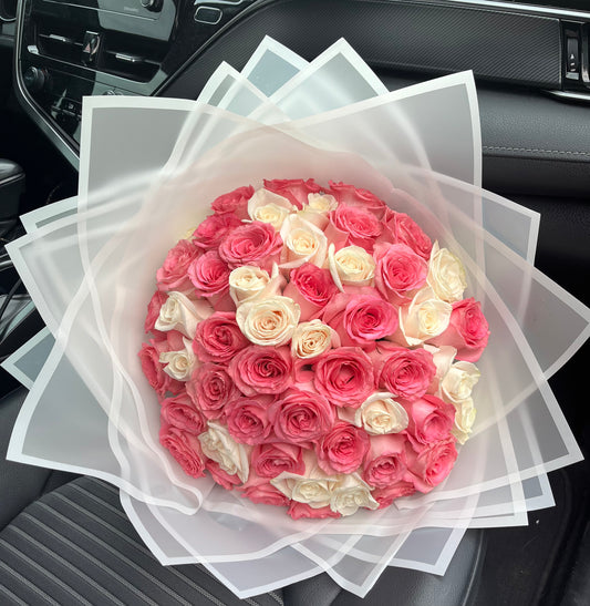 50 white & pink roses!