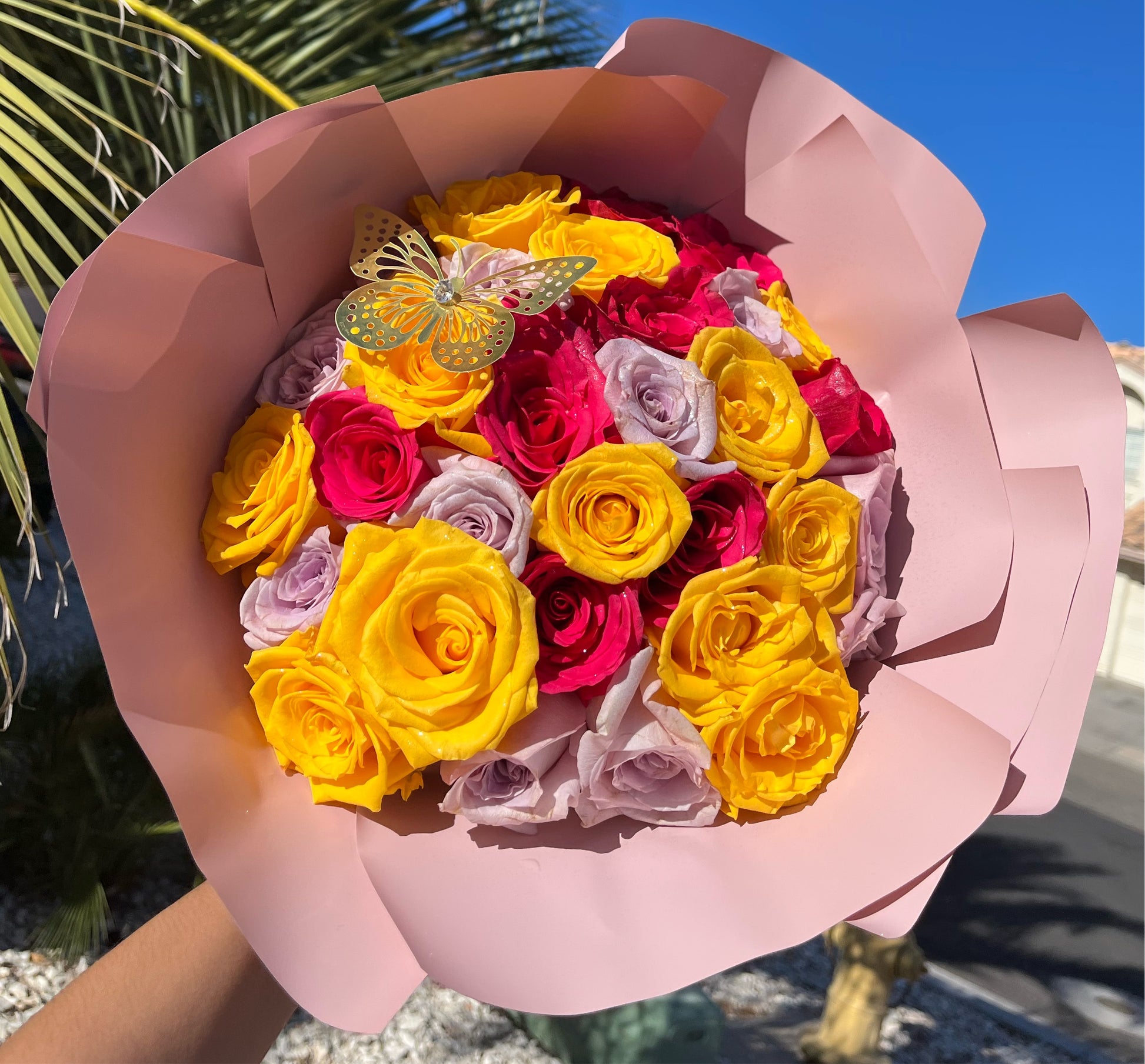 YELLOW ORANGE BOUQUET WITH ANY WRAPING PAPER Flower Delivery Las Vegas NV -  Vegas Rose Flowers